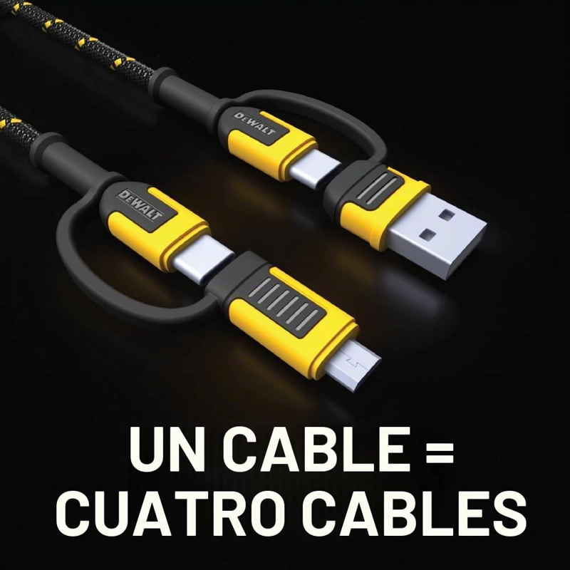 DEWALT CABLE 4 EN 1 DE ALTA RESISTENCIA, TIPO C/MICROUSB/USB, 6 PIES - 3
