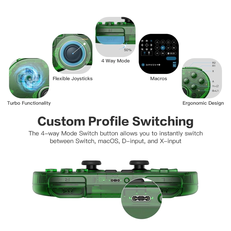 8BITDO SN30 PRO - GREEN,SWITCH WIRELESS BLUETOOTH GAME CONTROLLER GAMEPAD - 4