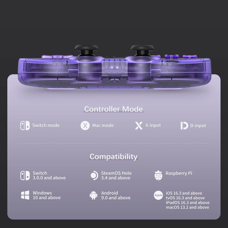 8BITDO SN30 PRO BLUETOOTH CONTROLLER FOR SWITCH1/2,WINDOWS, CRYSTAL PURPLE - 3