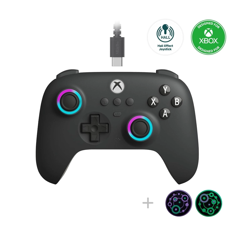 8BITDO ULTIMATE C HALL EFFECT JOYSTICKS/HALL TRIGGER WIRED CONTROLLER CON RGB LIGHTING FIRE RING, - 1