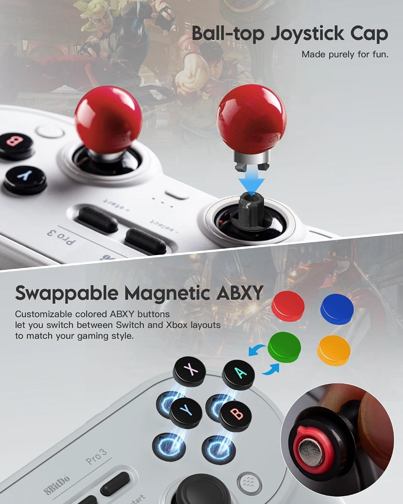 8BITDO PRO 3 BLUETOOTH CONTROLLER PARA SWITCH/SWITCH 2 - TMR JOYSTICKS, SWAPPABLE ABXY BOTONES - 3
