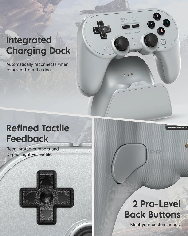 8BITDO PRO 3 BLUETOOTH CONTROLLER PARA SWITCH/SWITCH 2 - TMR JOYSTICKS, SWAPPABLE ABXY BOTONES - 5