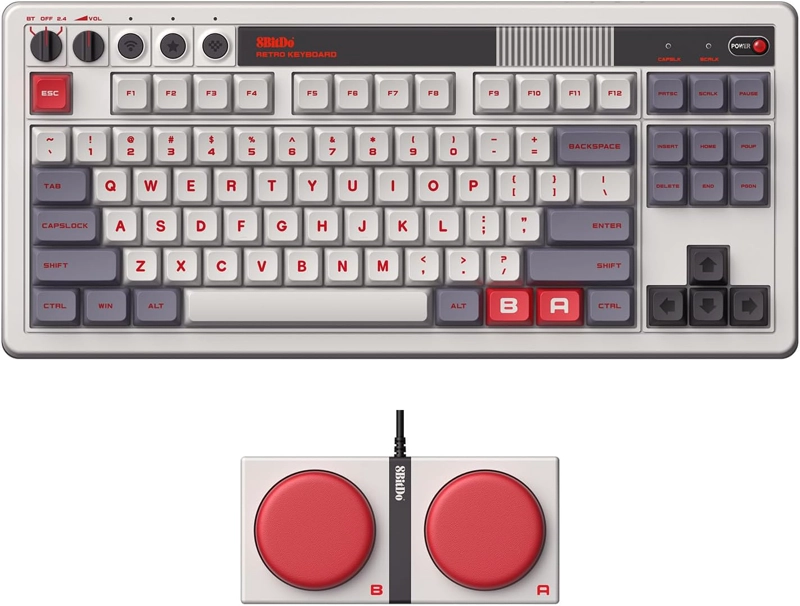 8BITDO TECLADO MECANICO RETRO DE 87 TECLAS BLUETOOTH/2.4G/USB-C, INTERCAMBIABLE EN CALIENTE, DOS - 1