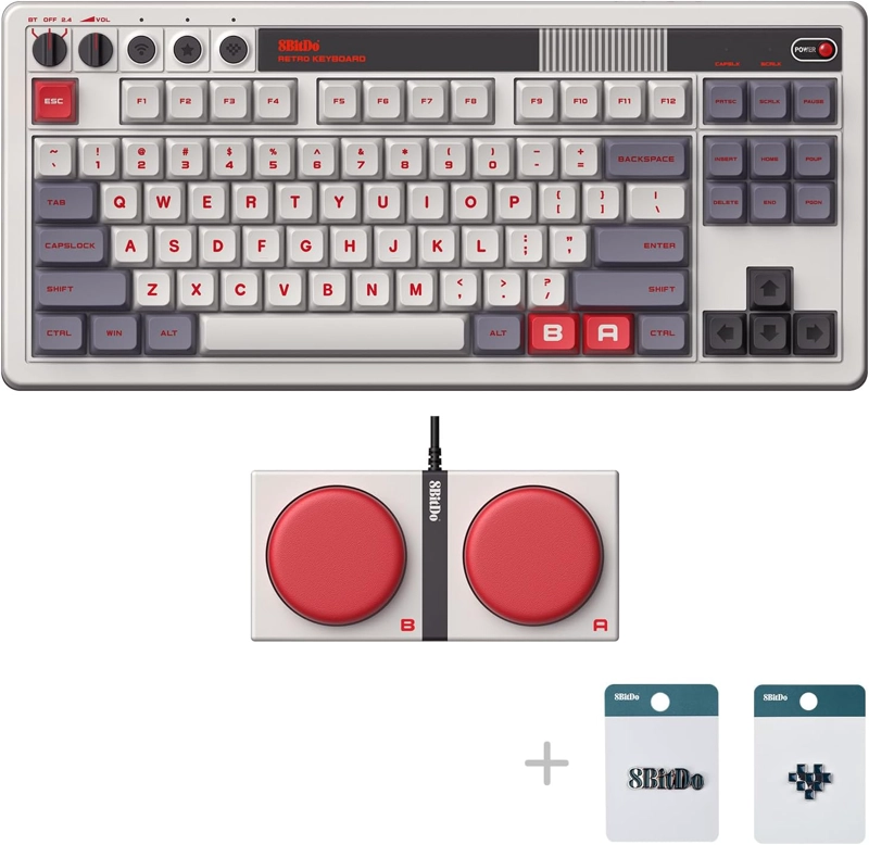 8BITDO TECLADO MECANICO RETRO DE 87 TECLAS BLUETOOTH/2.4G/USB-C, INTERCAMBIABLE EN CALIENTE, DOS - 2