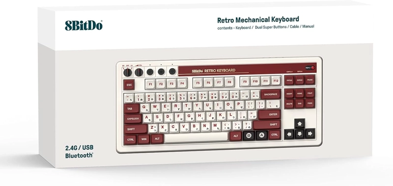 8BITDO RETRO MECHANICAL TECLADO MECANICO, BLUETOOTH/2.4G/USB-C INTERCAMBIABLE EN CALIENTE - 4