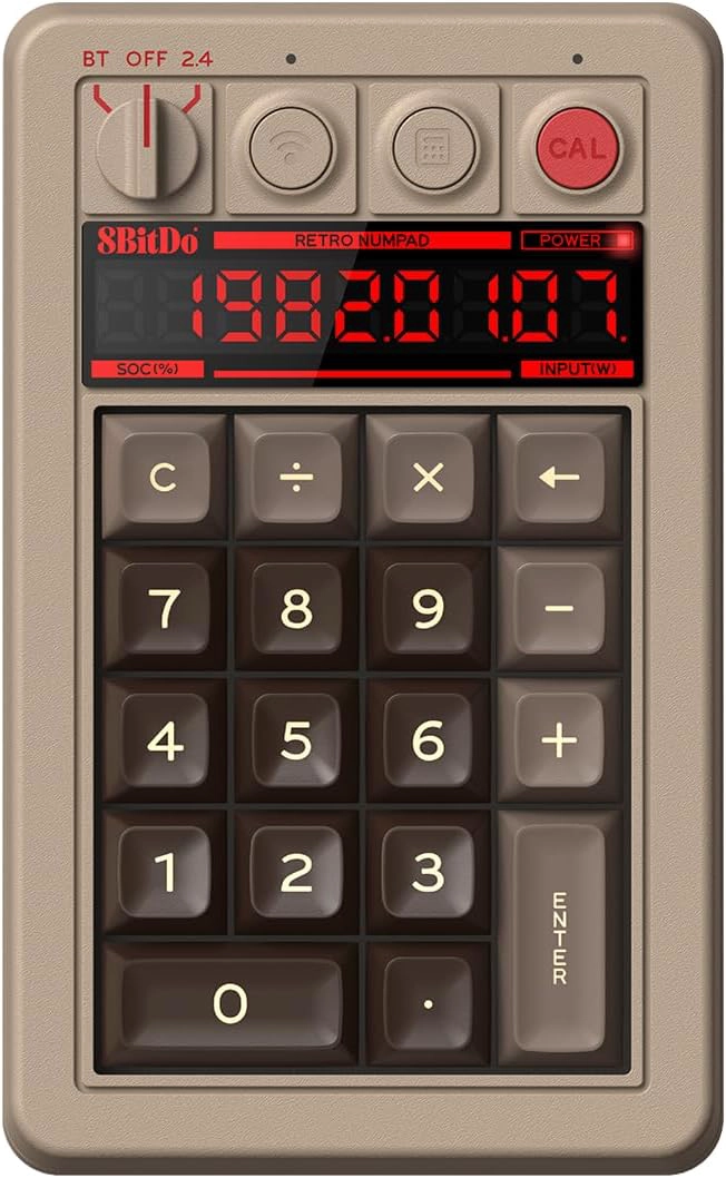 8BITDO RETRO 18 MECHANICAL NUMPAD, SUPPORTS CALCULATOR MODE, BLUETOOTH/2.4G/WIRED NUMPAD - 1