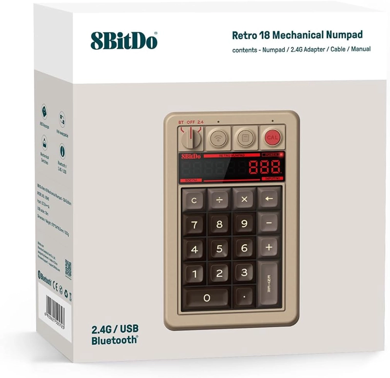 8BITDO RETRO 18 MECHANICAL NUMPAD, SUPPORTS CALCULATOR MODE, BLUETOOTH/2.4G/WIRED NUMPAD - 4