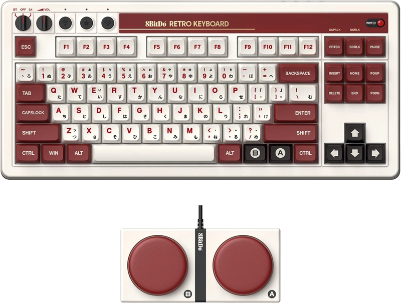 8BITDO TECLADO MECANICO RETRO DE 87 TECLAS BLUETOOTH/2.4G/USB-C, INTERCAMBIABLE EN CALIENTE, DOS - 1