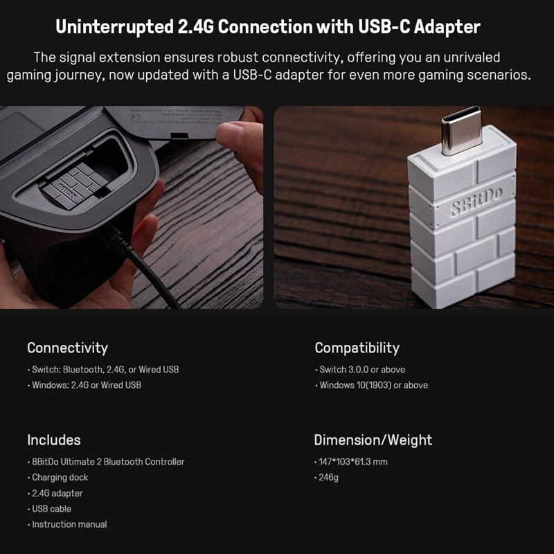 8BITDO ULTIMATE 2 CONTROLADOR BLUETOOTH CON JOYSTICKS TMR PARA SWITCH, PC CON WINDOWS, CONTROLADOR - 4