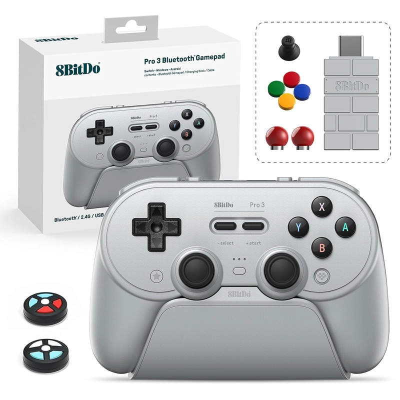 8BITDO PRO 3 BLUETOOTH CONTROLLER CON TMR JOYSTICKS, SWAPPABLE ABXY BOTONES PROGRAMABLES, PRO BACK - 1