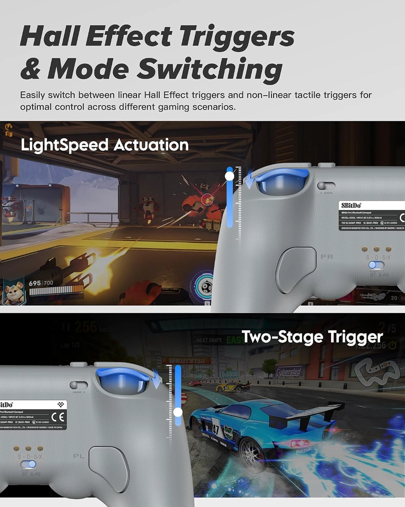 8BITDO PRO 3 BLUETOOTH CONTROLLER CON TMR JOYSTICKS, SWAPPABLE ABXY BOTONES PROGRAMABLES, PRO BACK - 3