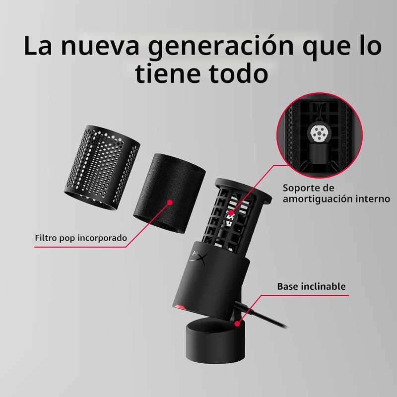 HYPERX SOLOCAST 2 - MICROFONO CONDENSADOR USB PARA JUEGOS PARA PC, USB-C A USB-A, FILTRO POP - 4