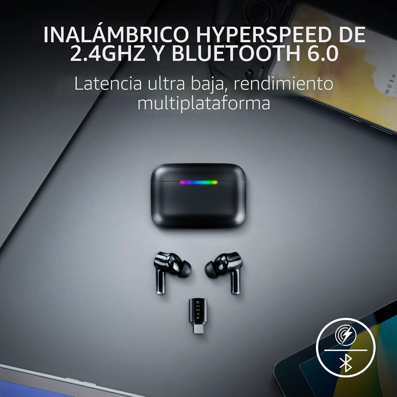 RAZER HAMMERHEAD V3 HYPERSPEED - AURICULARES INALAMBRICOS MULTIPLATAFORMA ANC PARA JUEGOS, 2.4 GHZ - 2