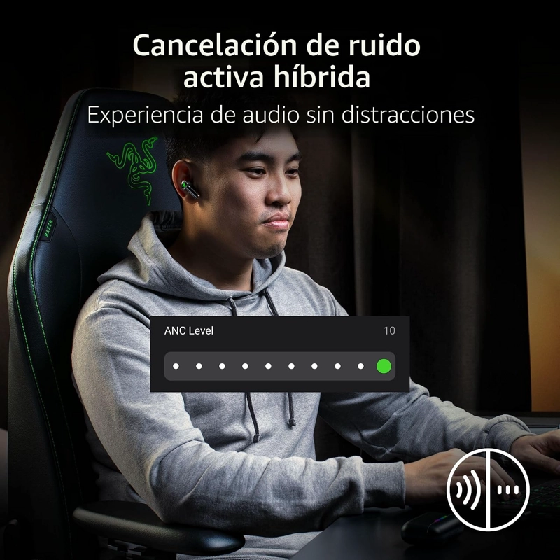 RAZER HAMMERHEAD V3 HYPERSPEED - AURICULARES INALAMBRICOS MULTIPLATAFORMA ANC PARA JUEGOS, 2.4 GHZ - 3