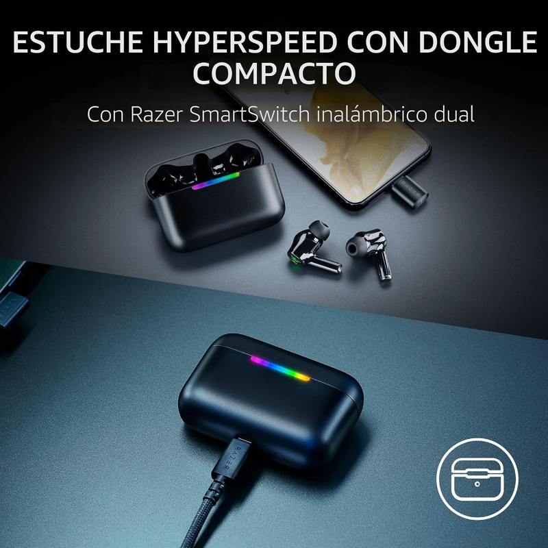 RAZER HAMMERHEAD V3 HYPERSPEED - AURICULARES INALAMBRICOS MULTIPLATAFORMA ANC PARA JUEGOS, 2.4 GHZ - 4