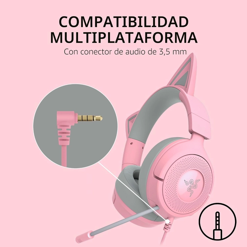 RAZER KRAKEN KITTY V3 X AURICULARES CON CABLE PARA JUEGOS, OREJAS DE GATITO, ROSA - 6