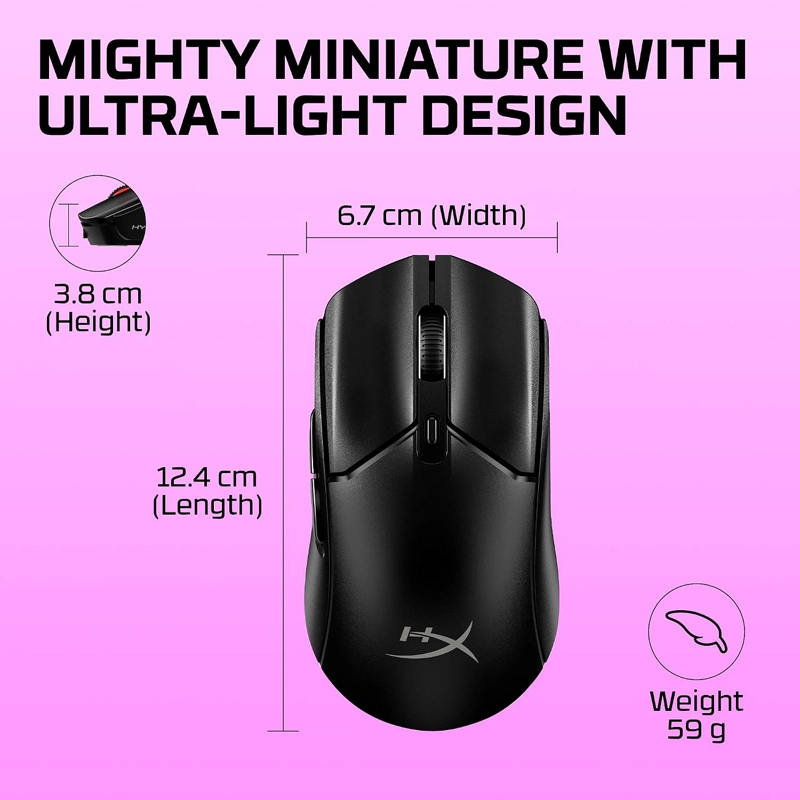 HYPERX PULSEFIRE HASTE 2 MINI - RATON INALAMBRICO PARA JUEGOS PARA PC COMPACTO Y LIGERO BLUETOOTH - 3
