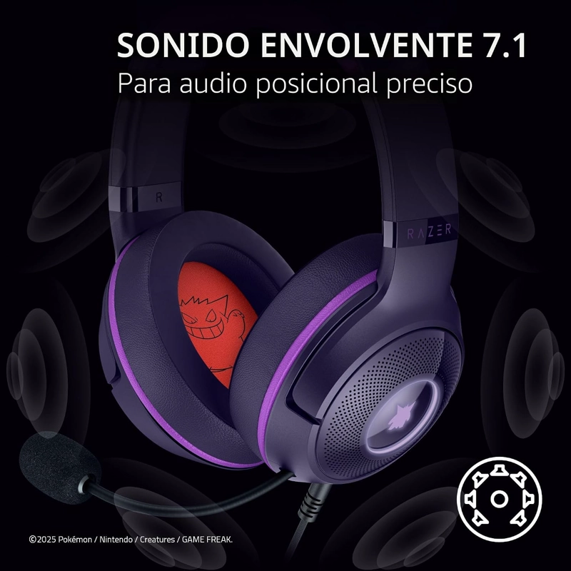 AURICULARES RAZER KRAKEN KITTY V2 USB CON CABLE: ESPINAS DE GENGAR - ILUMINACION REACTIVA AL - 6