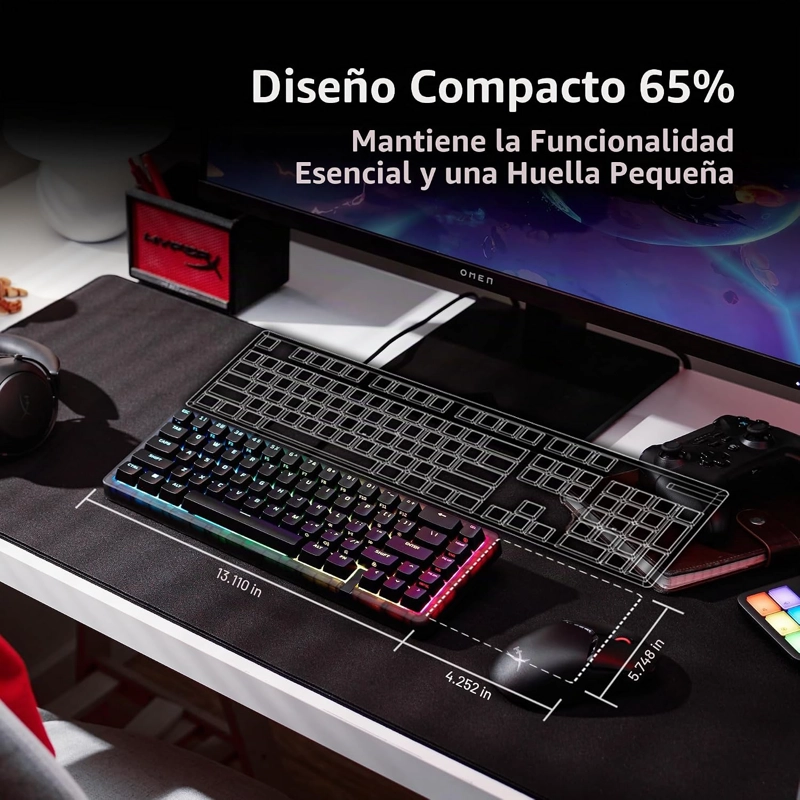 HYPERX ORIGENES 2 65 - TECLADO PARA JUEGOS, PC, CARCASA INTERCAMBIABLE, INTERRUPTORES HOTSWAP, - 6