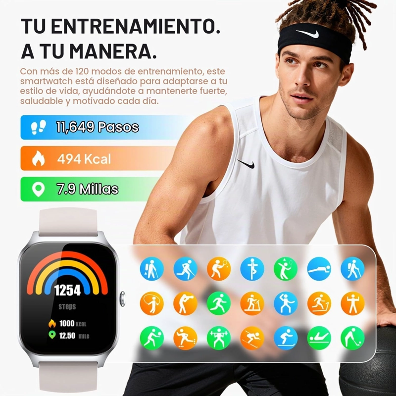 RELOJ INTELIGENTE PARA MUJERES Y HOMBRES, RESPONDER/HACER LLAMADAS 1.83 PULGADAS, HD, RASTREADOR - 2