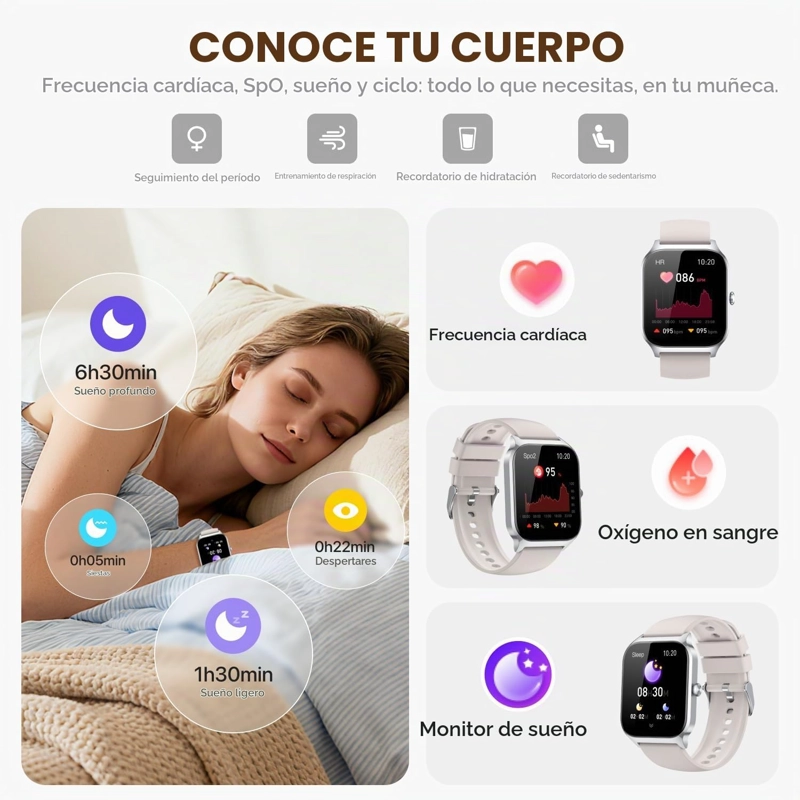 RELOJ INTELIGENTE PARA MUJERES Y HOMBRES, RESPONDER/HACER LLAMADAS 1.83 PULGADAS, HD, RASTREADOR - 3