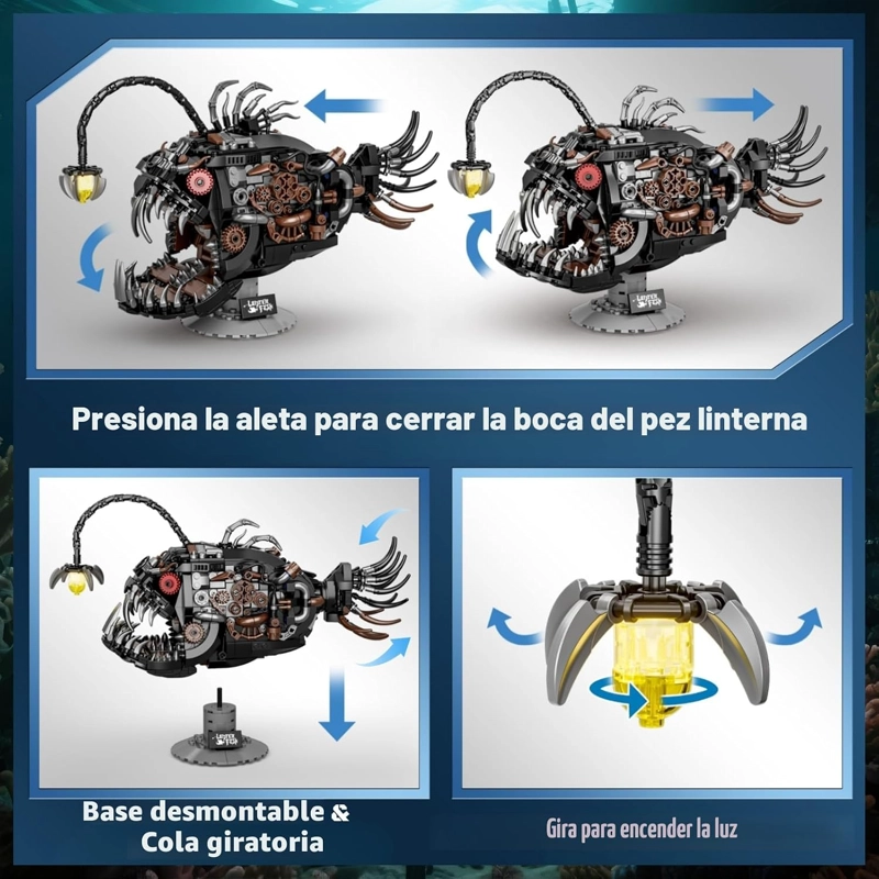 JUEGO DE BLOQUES DE CONSTRUCCION DE PEZ PESCADOR MECANICO, JUGUETES STEM PARA NIÑOS Y NIÑAS DE 8-14 - 5