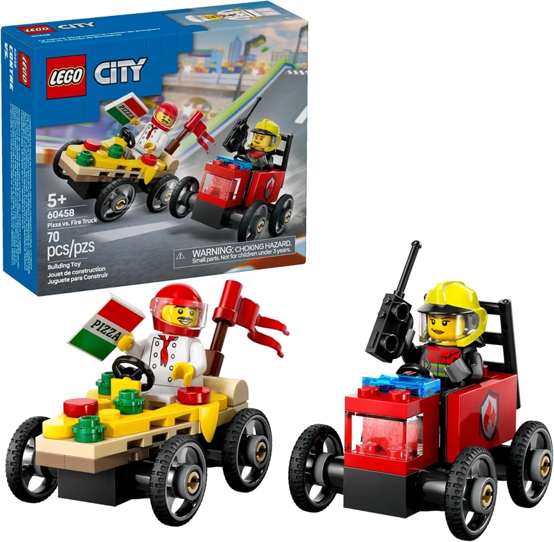 LEGO CITY PAQUETE DE CARRERA DE PIZZA VS. CAMION DE BOMBEROS - JUGUETE DE CONSTRUCCION PARA NIÑOS, - 1