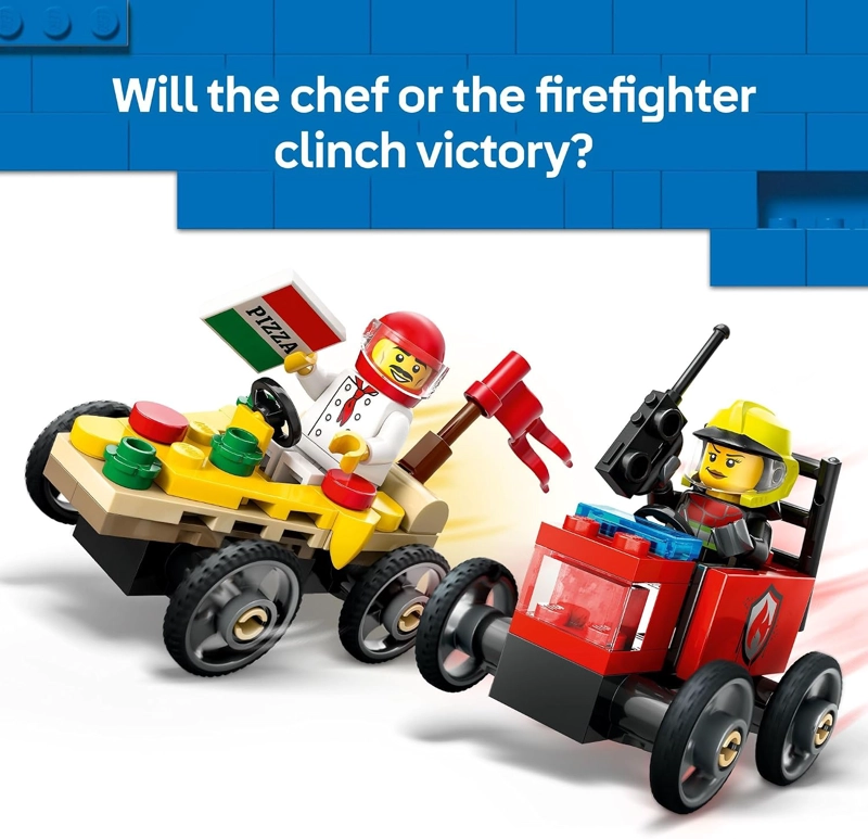 LEGO CITY PAQUETE DE CARRERA DE PIZZA VS. CAMION DE BOMBEROS - JUGUETE DE CONSTRUCCION PARA NIÑOS, - 4