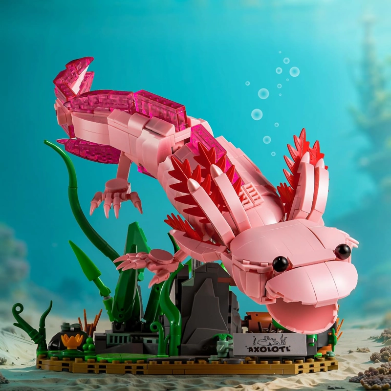 JUEGOS DE BLOQUES DE CONSTRUCCION AXOLOTL, JUGUETE DE AJOLOTE ROSA, REGALOS PARA ADOLESCENTES - 2