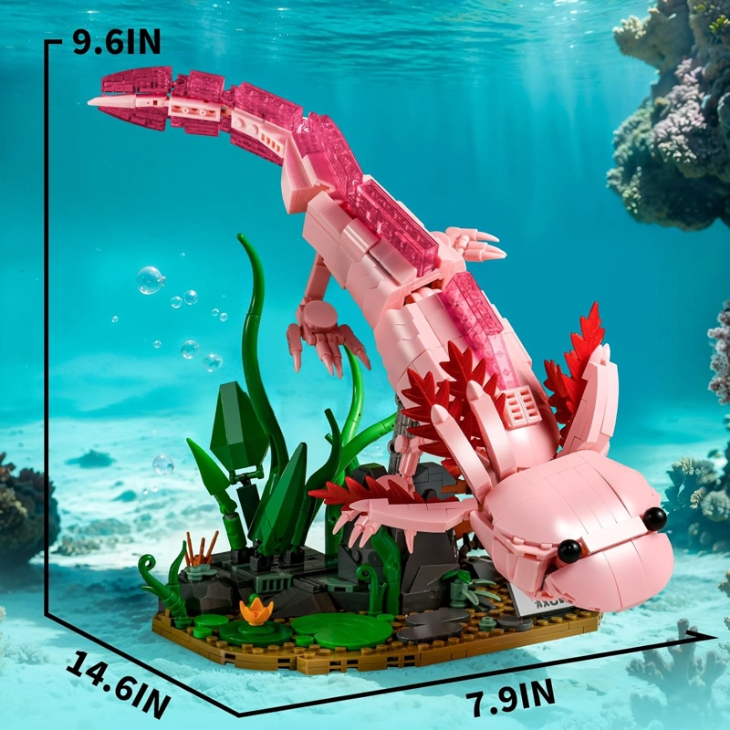 JUEGOS DE BLOQUES DE CONSTRUCCION AXOLOTL, JUGUETE DE AJOLOTE ROSA, REGALOS PARA ADOLESCENTES - 3