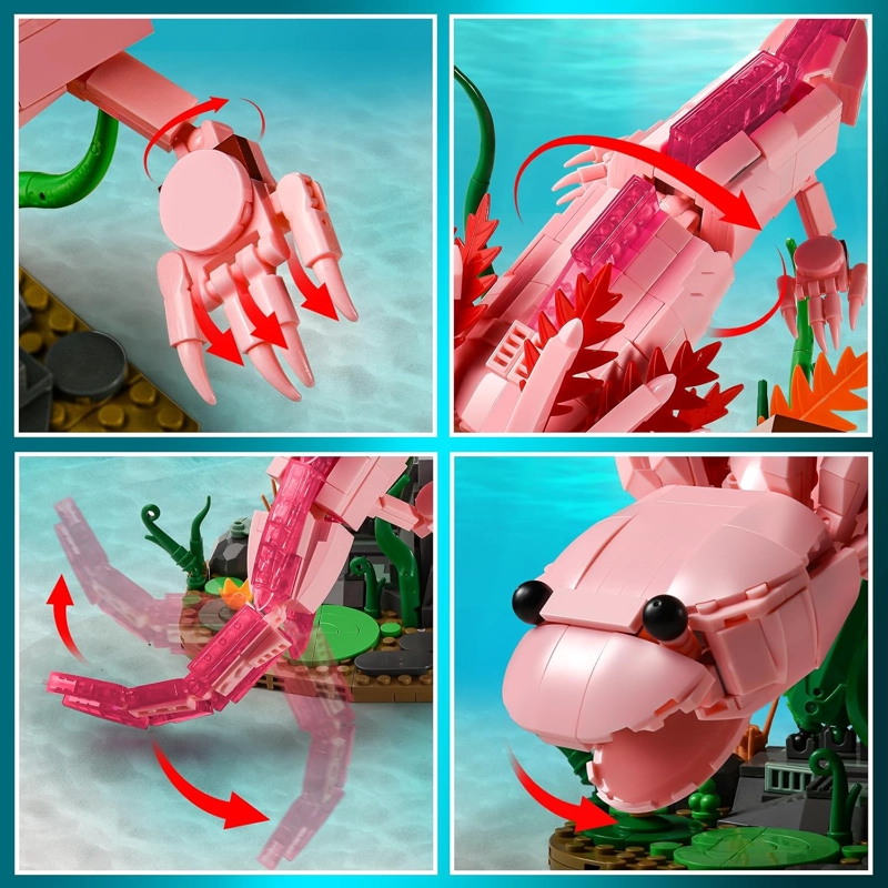 JUEGOS DE BLOQUES DE CONSTRUCCION AXOLOTL, JUGUETE DE AJOLOTE ROSA, REGALOS PARA ADOLESCENTES - 4