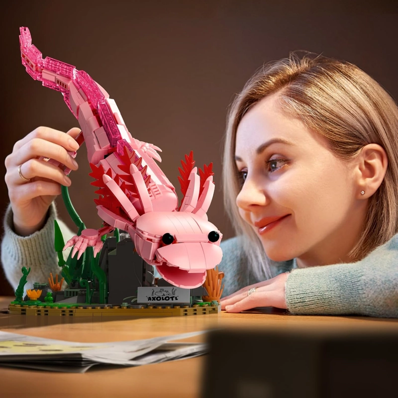JUEGOS DE BLOQUES DE CONSTRUCCION AXOLOTL, JUGUETE DE AJOLOTE ROSA, REGALOS PARA ADOLESCENTES - 6