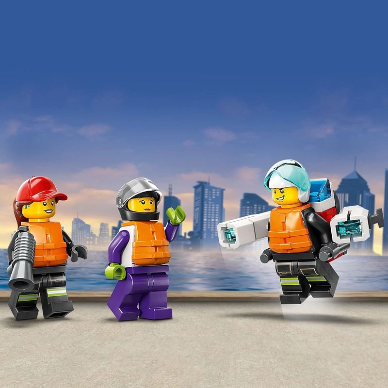 LEGO CITY KIT DE MAQUILLAJE SET DE CONSTRUCCION DE BOTE DE RESCATE DE BOMBEROS - BOTE FLOTABLE - 6