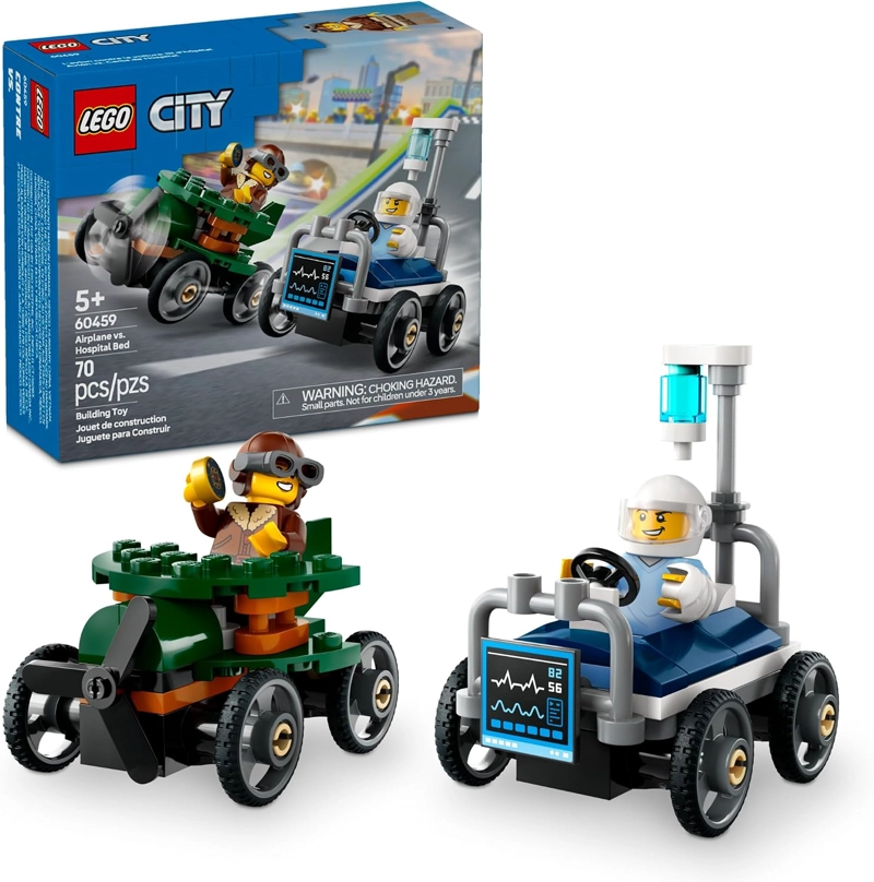 LEGO CITY JUEGO DE VEHICULOS DE CARRERA DE AVION VS. CAMA DE HOSPITAL PARA NIÑOS, NIÑAS Y NIÑOS, - 1