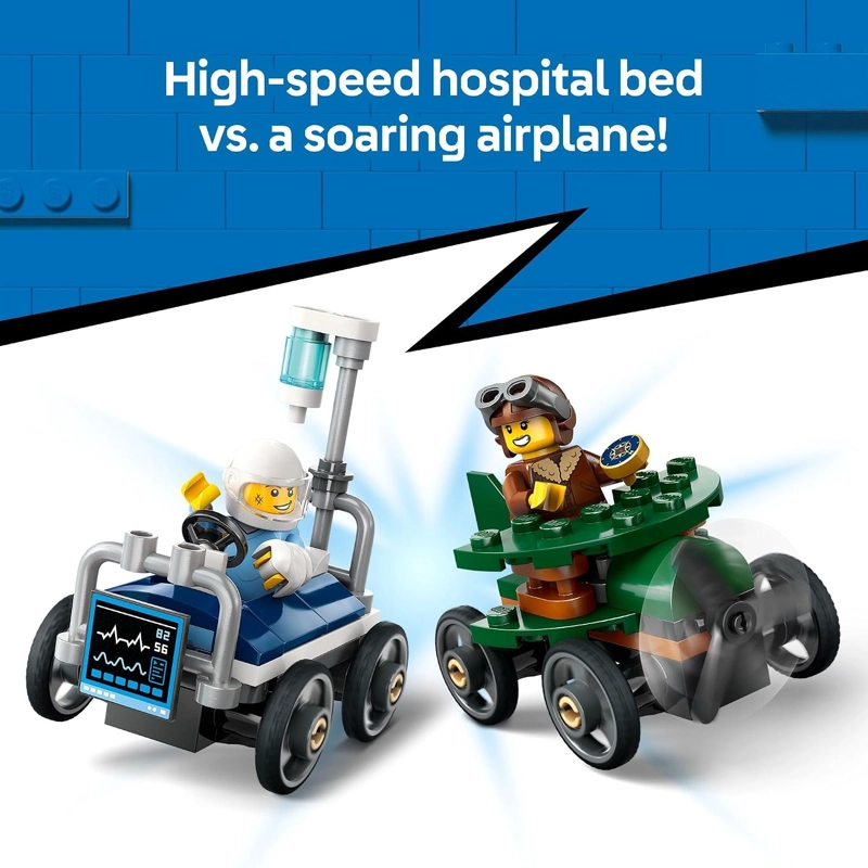 LEGO CITY JUEGO DE VEHICULOS DE CARRERA DE AVION VS. CAMA DE HOSPITAL PARA NIÑOS, NIÑAS Y NIÑOS, - 3