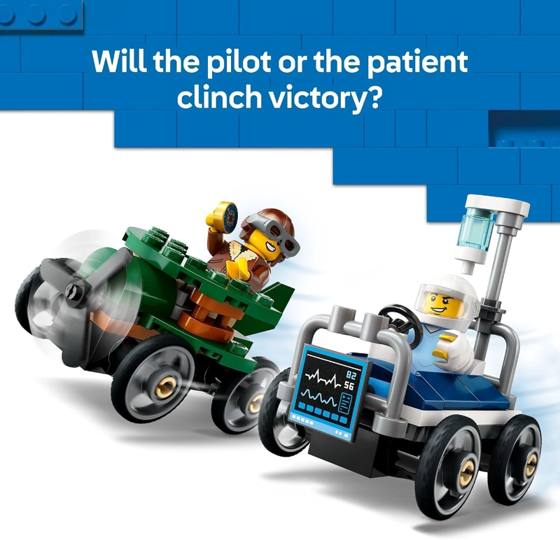 LEGO CITY JUEGO DE VEHICULOS DE CARRERA DE AVION VS. CAMA DE HOSPITAL PARA NIÑOS, NIÑAS Y NIÑOS, - 4