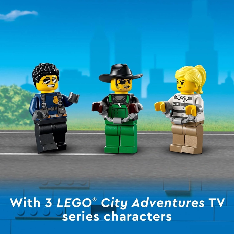 LEGO CAMION DE MANDO MOVIL DE LA POLICIA DE LA CIUDAD CON REMOLQUE DE PRISION, DRON, TRACTOR Y ATV - 2