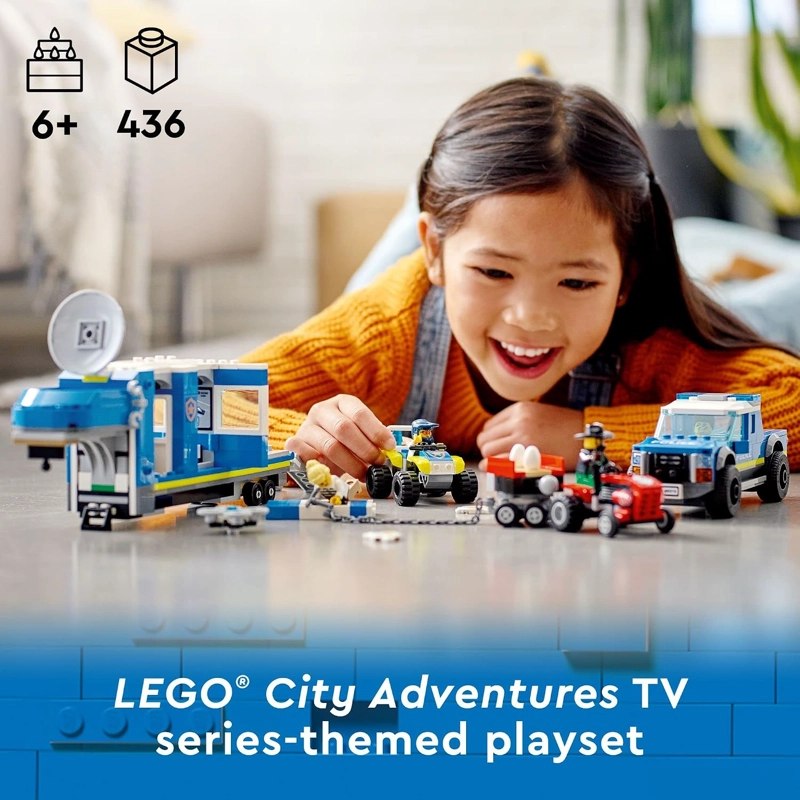LEGO CAMION DE MANDO MOVIL DE LA POLICIA DE LA CIUDAD CON REMOLQUE DE PRISION, DRON, TRACTOR Y ATV - 3