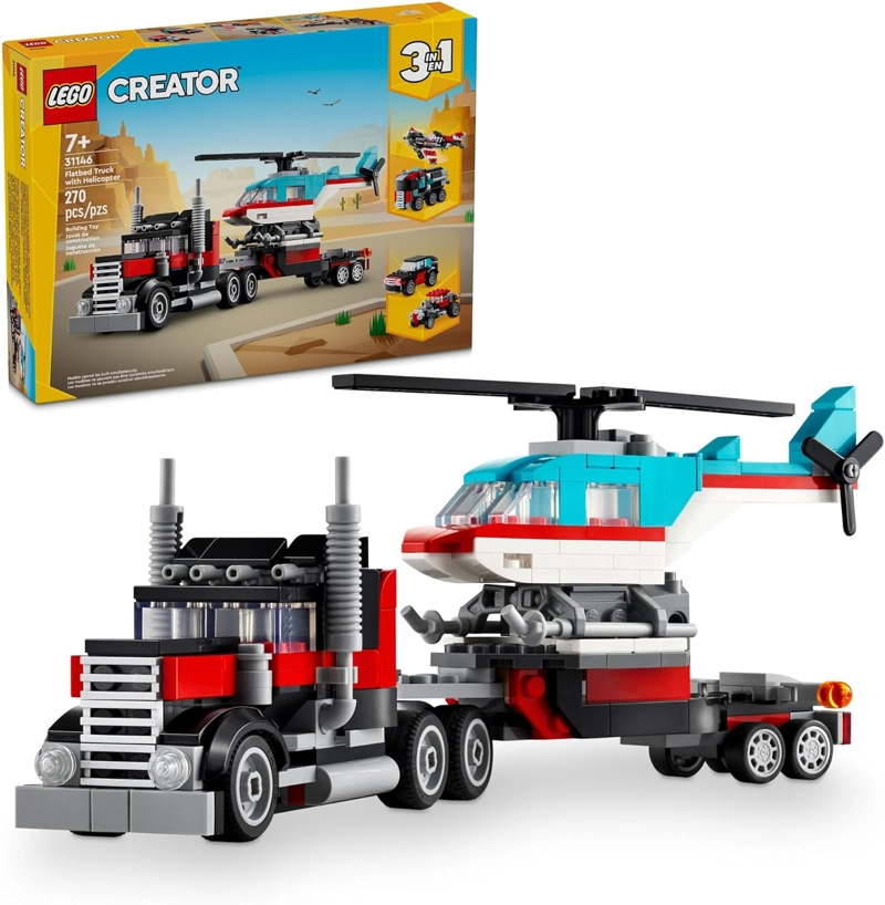 LEGO CREATOR 3 EN 1 CAMION DE PLATAFORMA PLANA CON JUGUETE DE HELICOPTERO, SE TRANSFORMA DE JUGUETE - 1