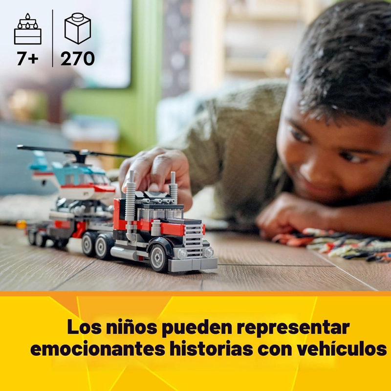 LEGO CREATOR 3 EN 1 CAMION DE PLATAFORMA PLANA CON JUGUETE DE HELICOPTERO, SE TRANSFORMA DE JUGUETE - 2