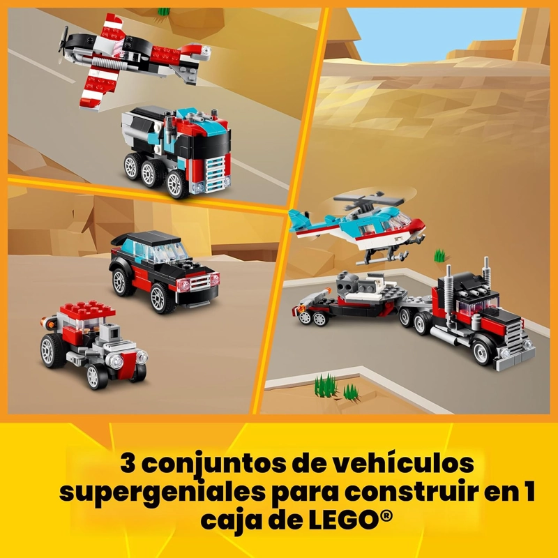 LEGO CREATOR 3 EN 1 CAMION DE PLATAFORMA PLANA CON JUGUETE DE HELICOPTERO, SE TRANSFORMA DE JUGUETE - 3