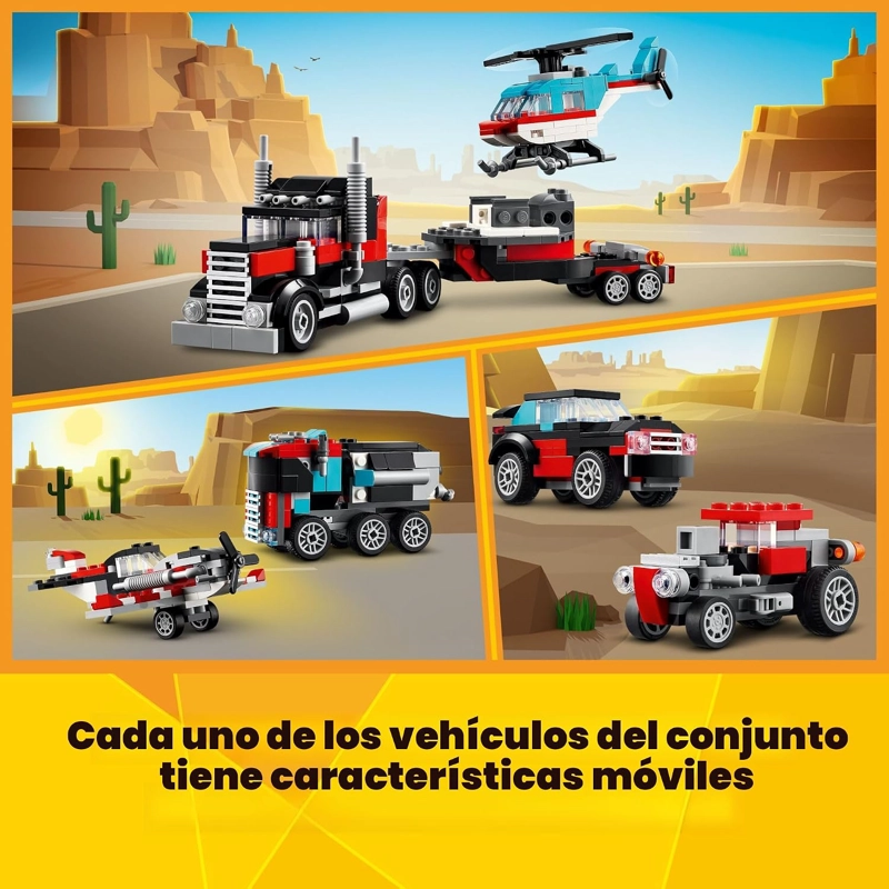 LEGO CREATOR 3 EN 1 CAMION DE PLATAFORMA PLANA CON JUGUETE DE HELICOPTERO, SE TRANSFORMA DE JUGUETE - 4
