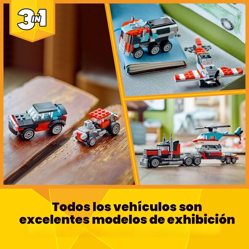 LEGO CREATOR 3 EN 1 CAMION DE PLATAFORMA PLANA CON JUGUETE DE HELICOPTERO, SE TRANSFORMA DE JUGUETE - 5