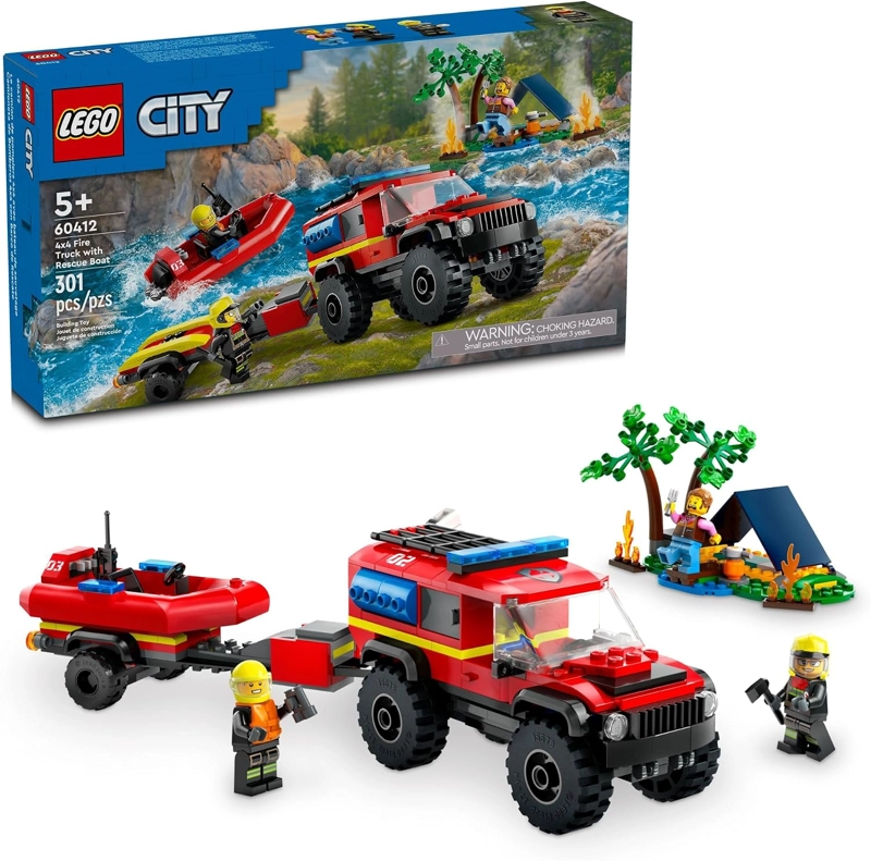 LEGO CITY CAMION DE BOMBEROS 4X4 CON BOTE DE RESCATE JUGUETE PARA NIÑOS DE 5 AÑOS EN ADELANTE, - 1