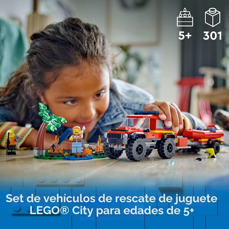 LEGO CITY CAMION DE BOMBEROS 4X4 CON BOTE DE RESCATE JUGUETE PARA NIÑOS DE 5 AÑOS EN ADELANTE, - 2