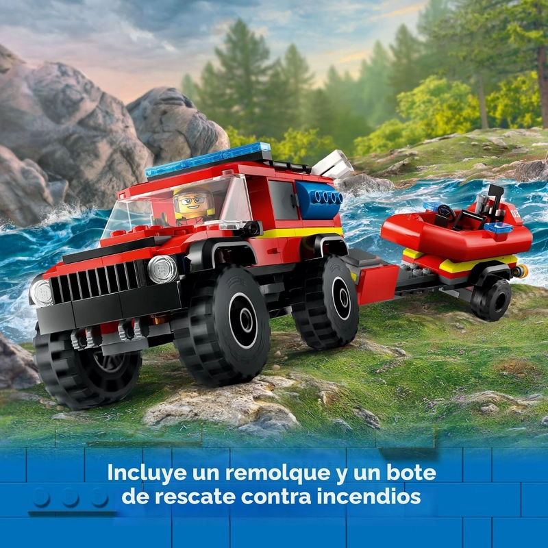 LEGO CITY CAMION DE BOMBEROS 4X4 CON BOTE DE RESCATE JUGUETE PARA NIÑOS DE 5 AÑOS EN ADELANTE, - 4