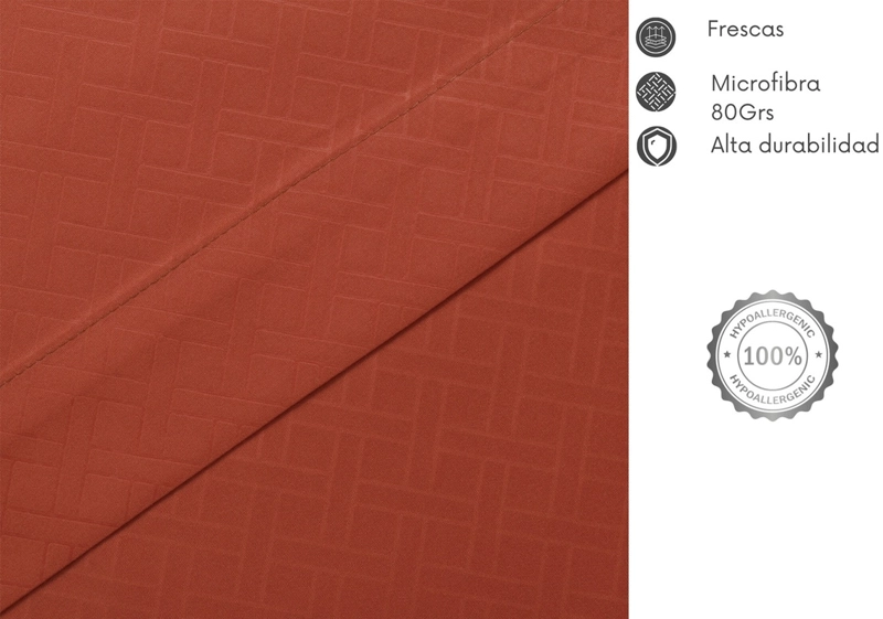 JUEGO DE SABANAS KEYHOME 2 PLAZAS EMBOSSE MICROFIBRA COLOR TERRACOTA - 2