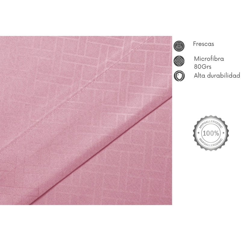 JUEGO DE SABANAS KEYHOME 1.5 PLAZAS EMBOSSE MICROFIBRA COLOR ROSA - 2