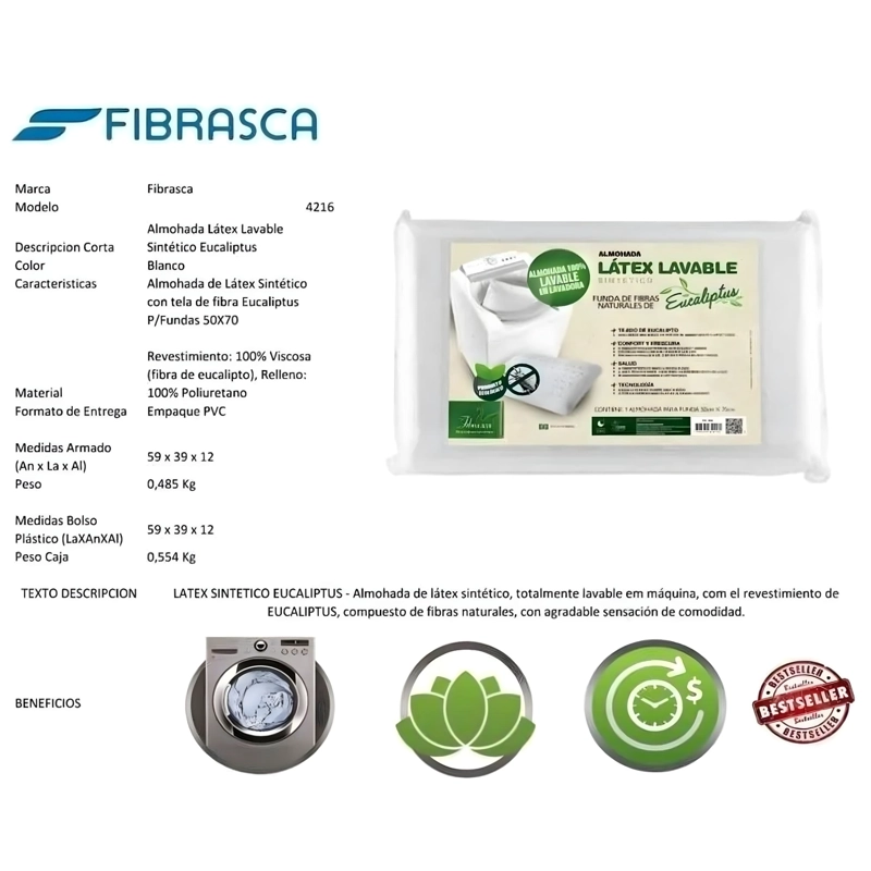 PACK X2 ALMOHADAS 59X39X12 CM LATEX EUCALIPTOS LAVABLE - 8