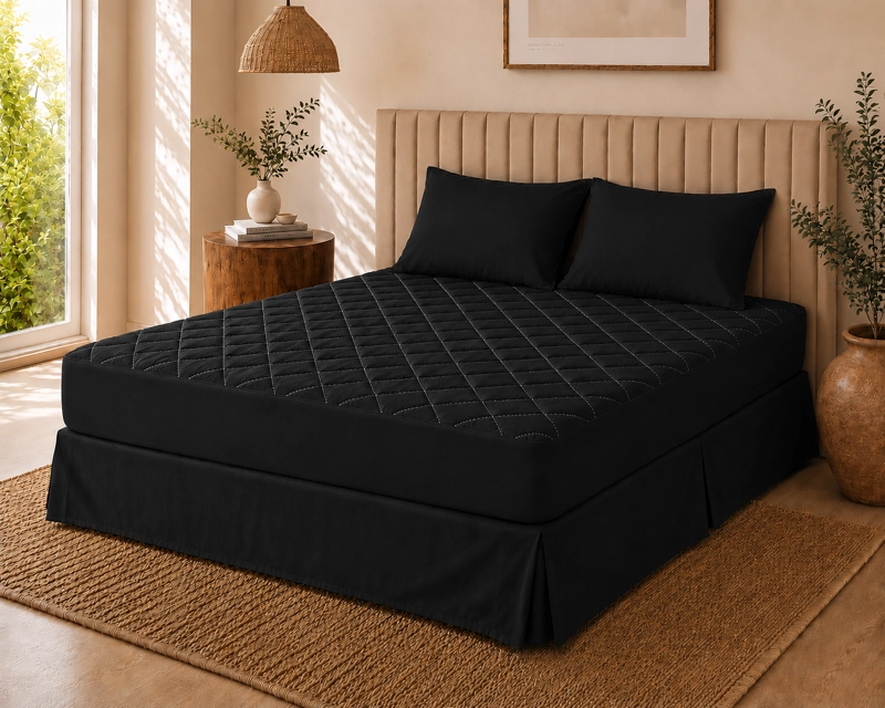 COMBO 2 ALMOHADAS + CUBRECOLCHON + FALDON TAMAÑO: 1PLAZA - 1